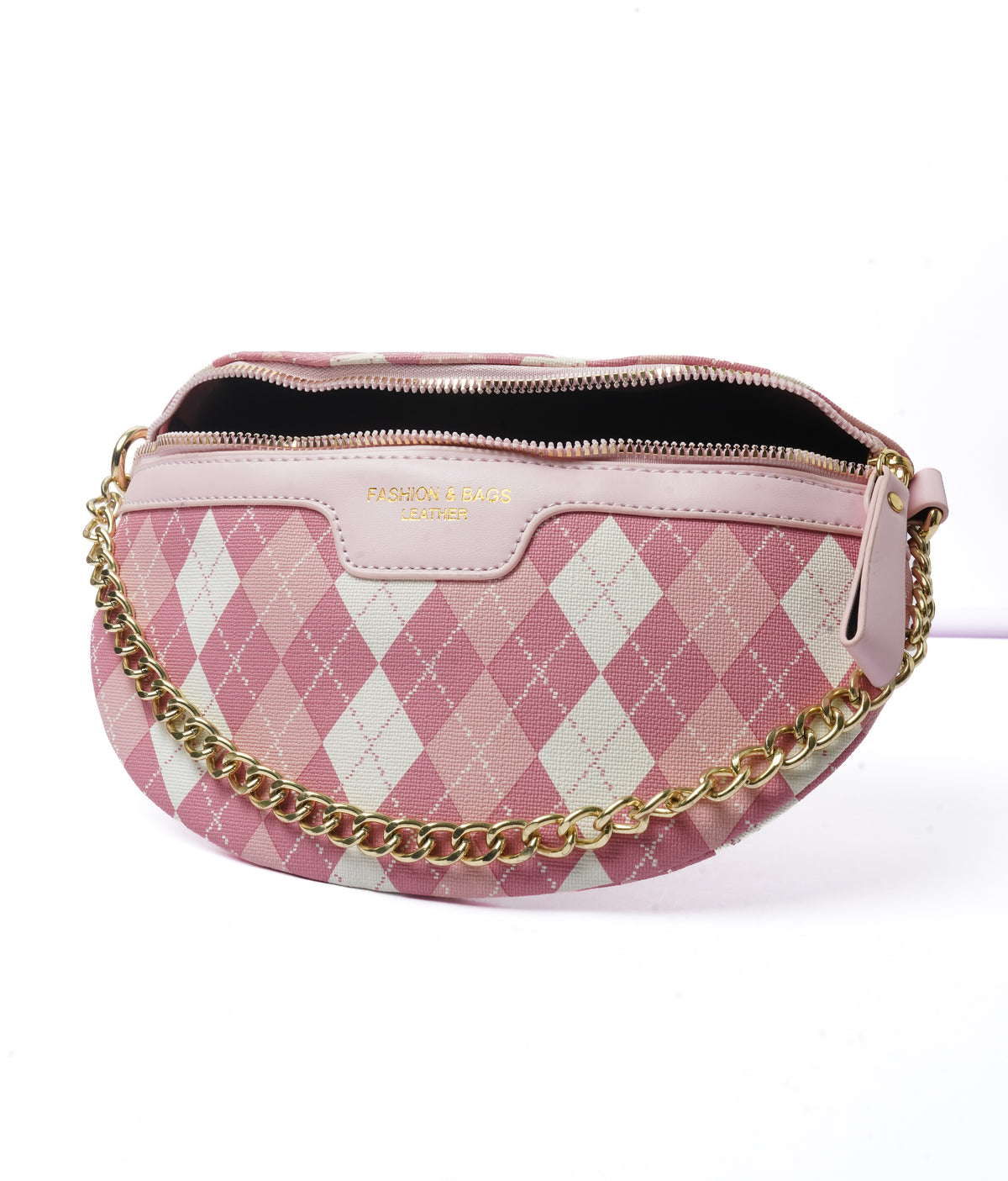 Argyle Belt Bag — interior view, Pink
