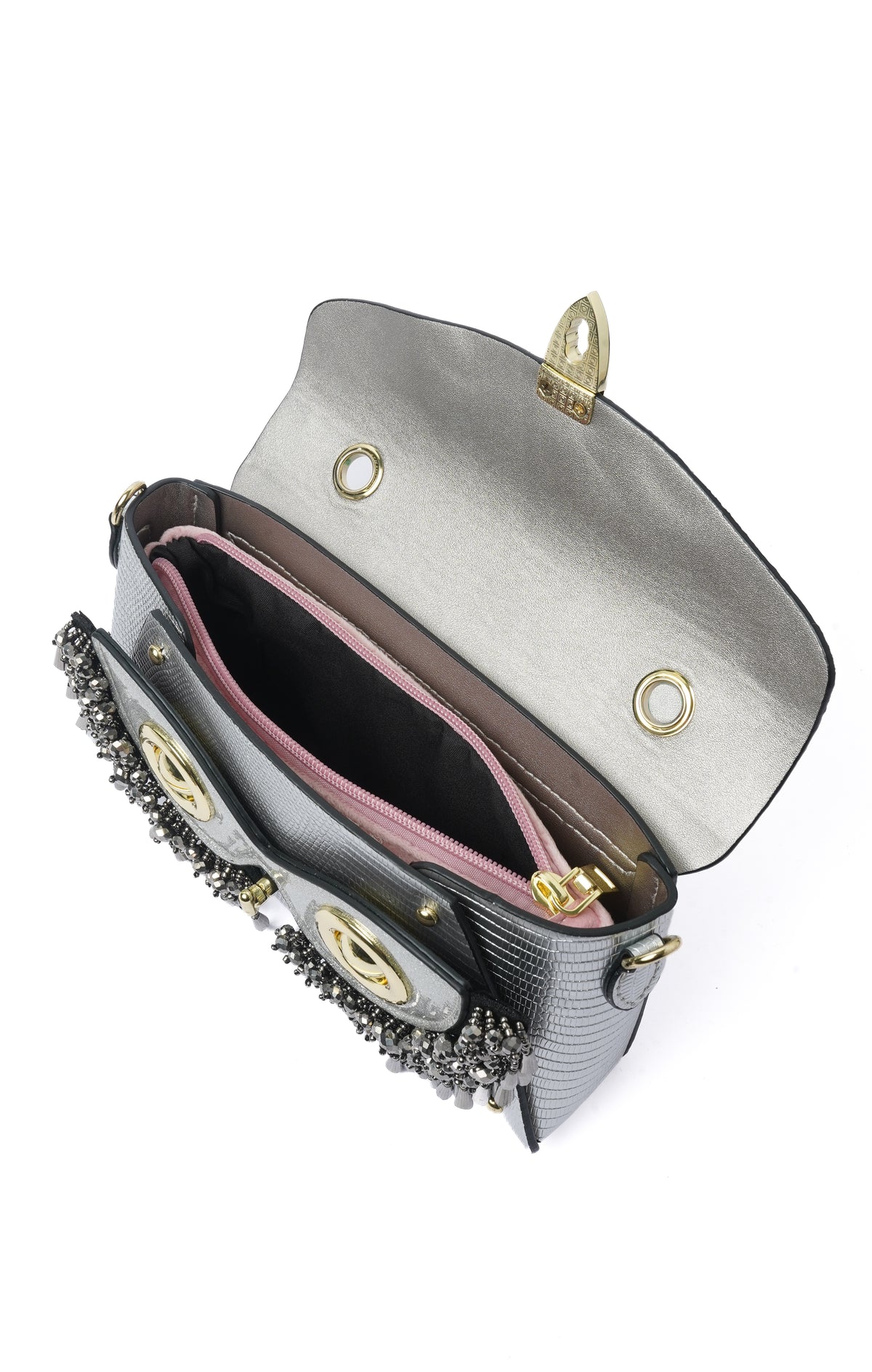 Owl Clutch — hardware detail, Silver