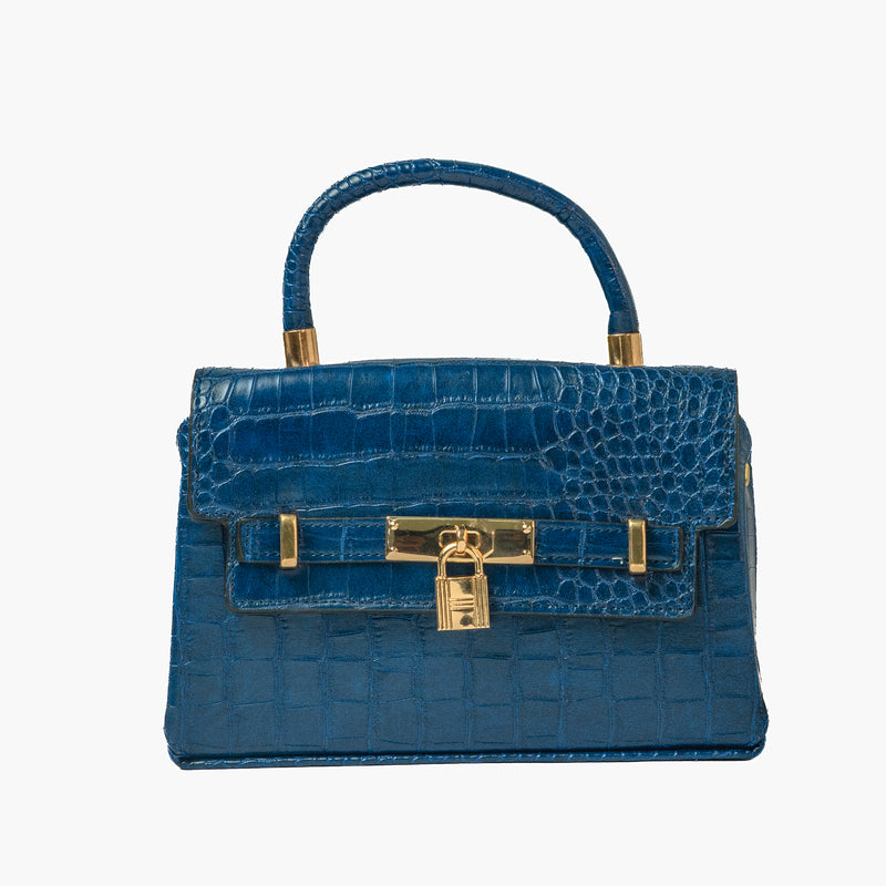 Navy Croc Top-Handle — front