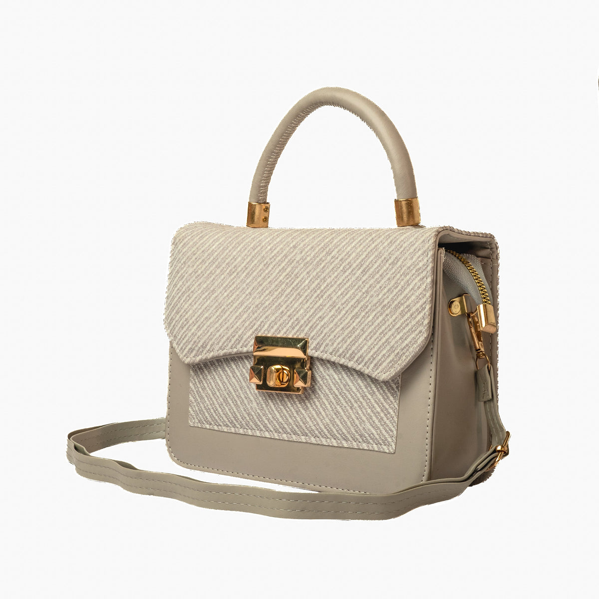 Herringbone Flap Bag — Cream