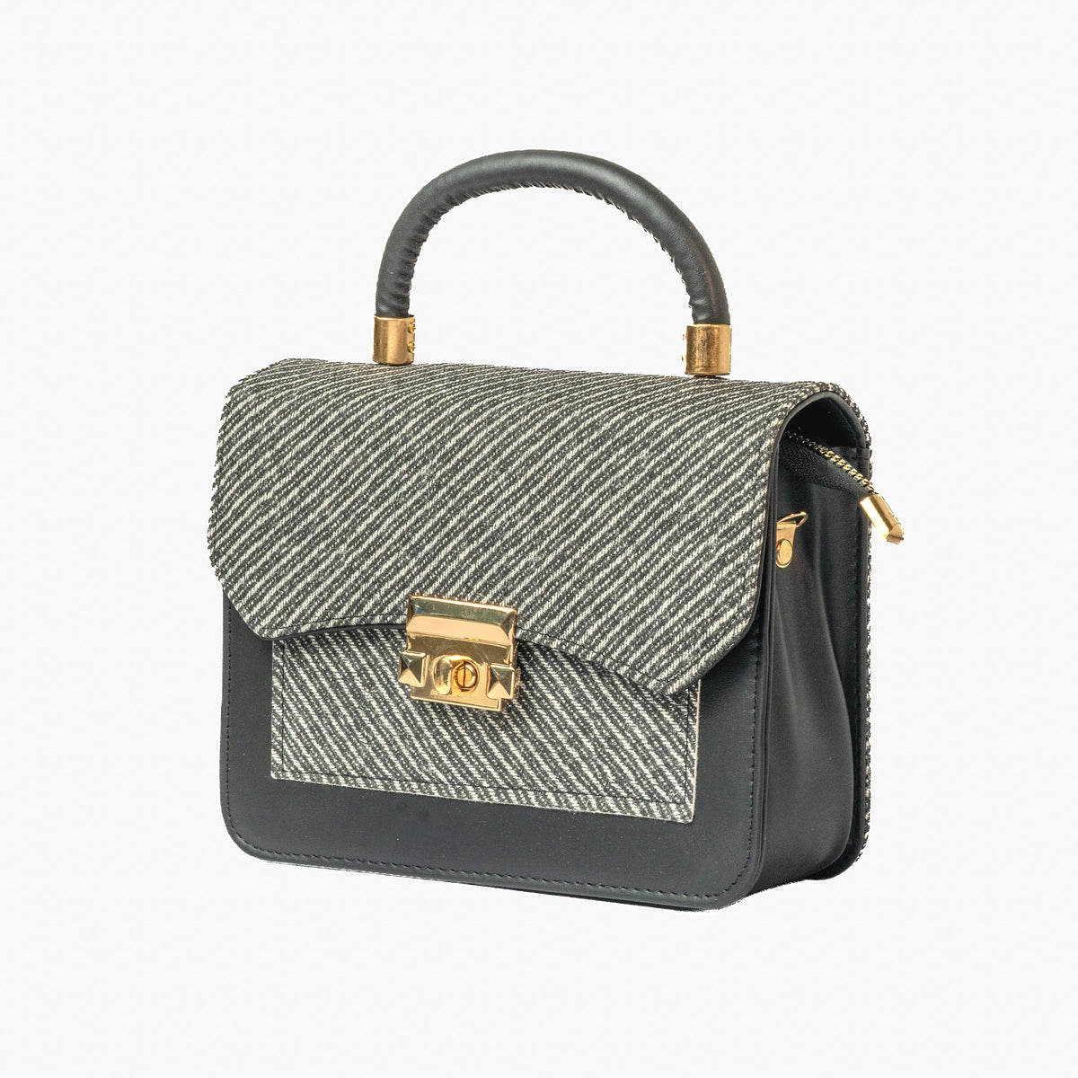 Herringbone Flap Bag — Grey