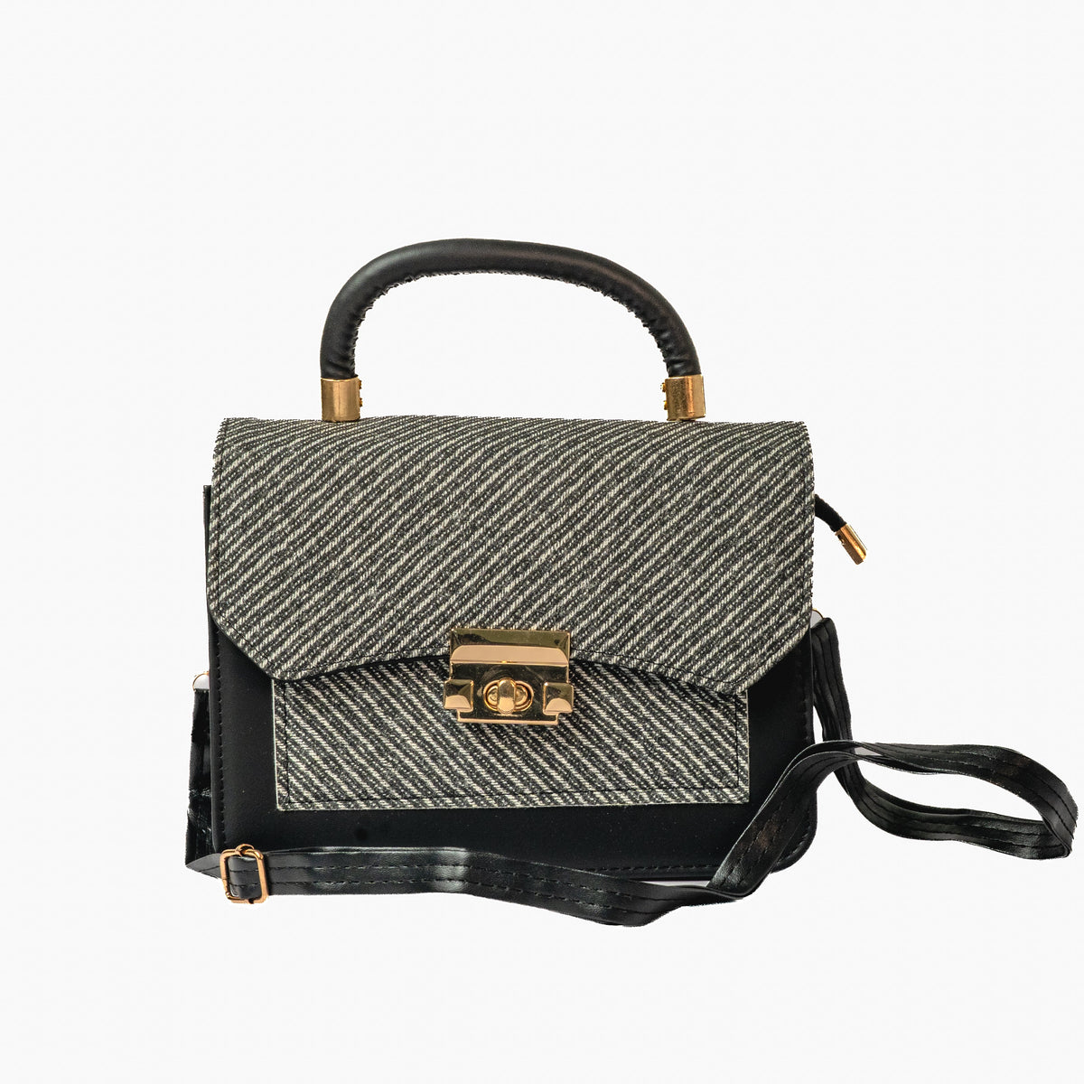 Herringbone Flap Bag — Grey