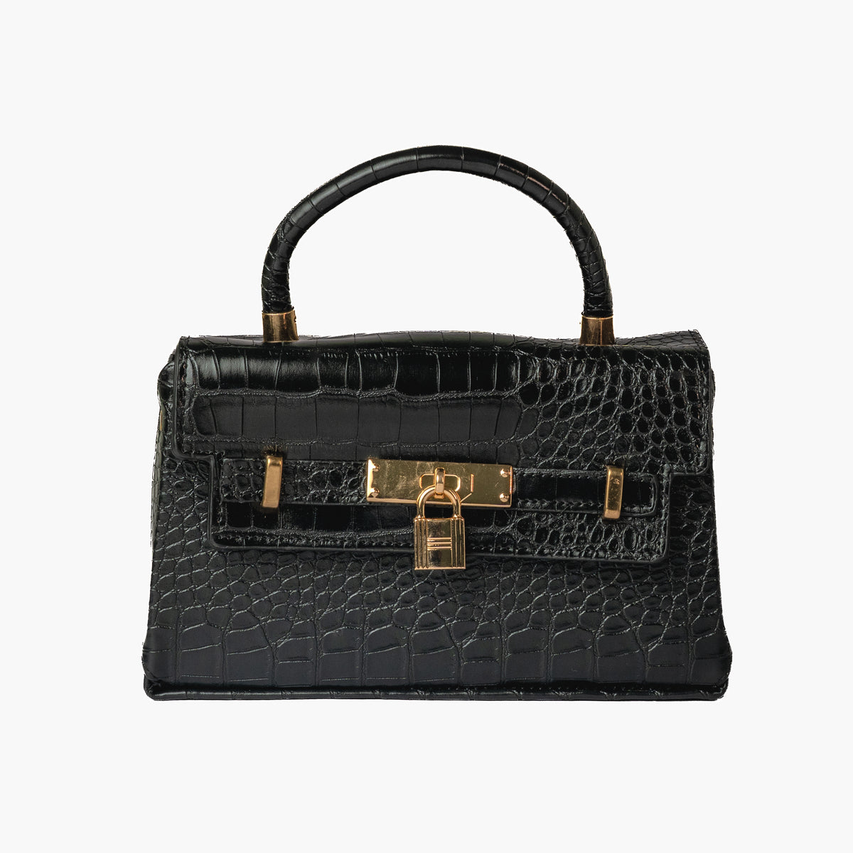 Black Croc Top-Handle Mini — front