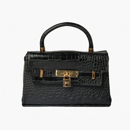 Black Croc Top-Handle Mini — front