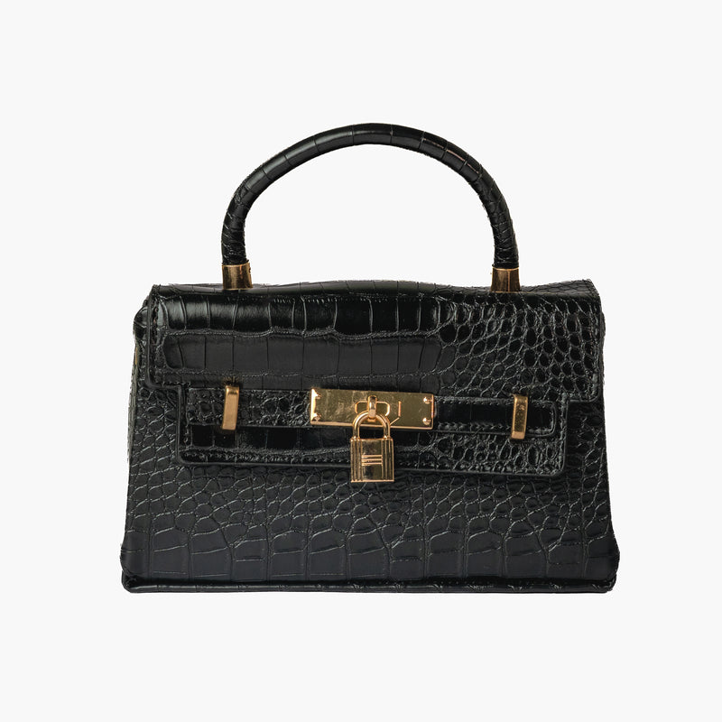 Black Croc Top-Handle Mini — front