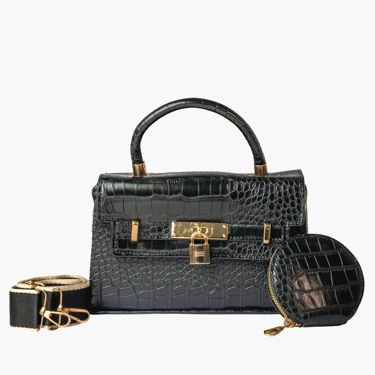 Black Croc Top-Handle Mini — view 3