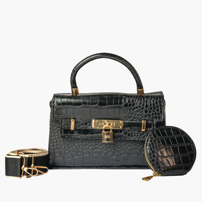 Black Croc Top-Handle Mini — view 3
