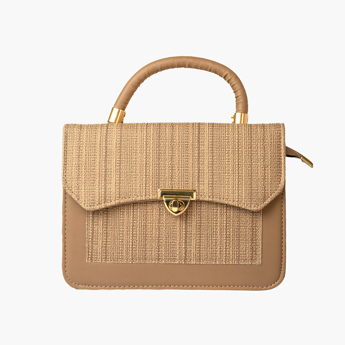 Tan Woven Flap Bag — front