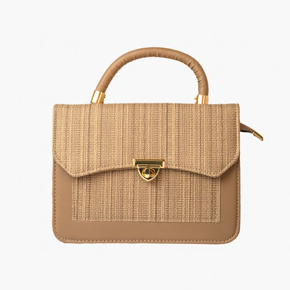 Tan Woven Flap Bag — front