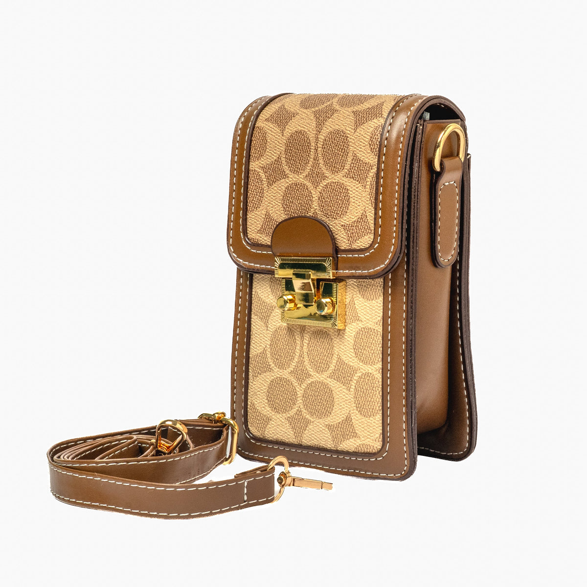 Monogram Phone Sling — Tan
