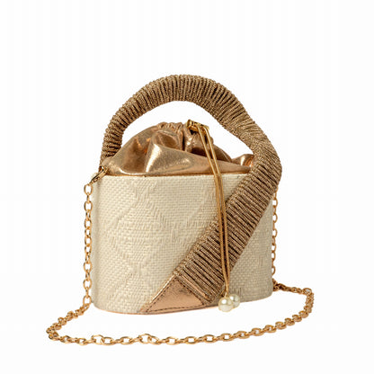 Woven Bucket Bag — Cream