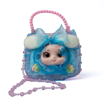 Doll Face Lace Mini Bag — front view, Blue