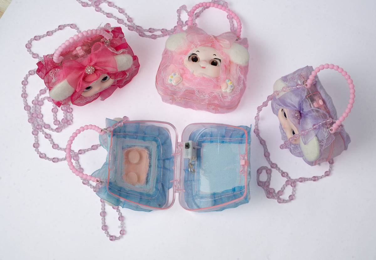 Doll Face Lace Mini Bag — group, interior view (all colours)