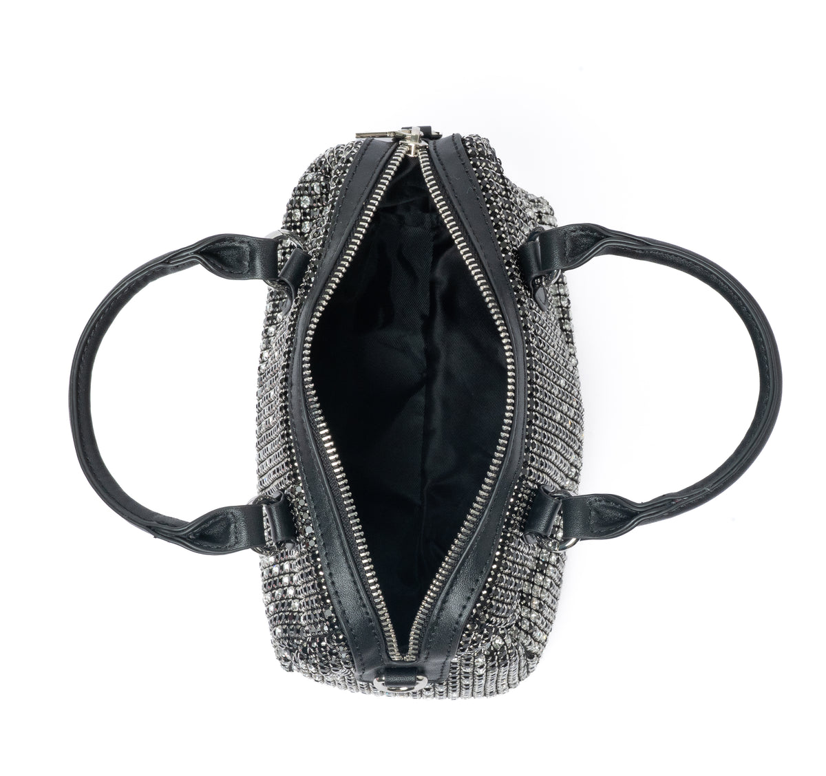 Crystal Bowling Bag — interior view, Silver
