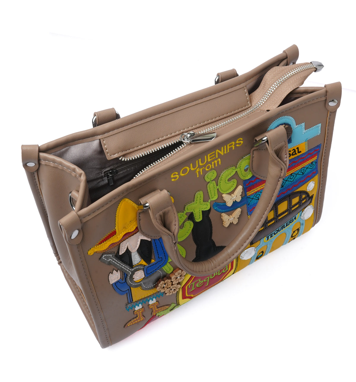 Mexico Souvenir Tote — side view, Taupe