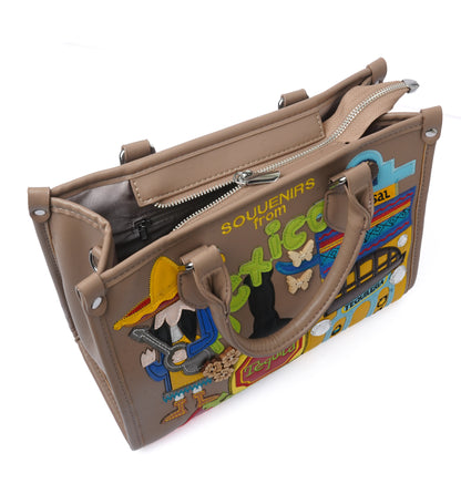 Mexico Souvenir Tote — side view, Taupe