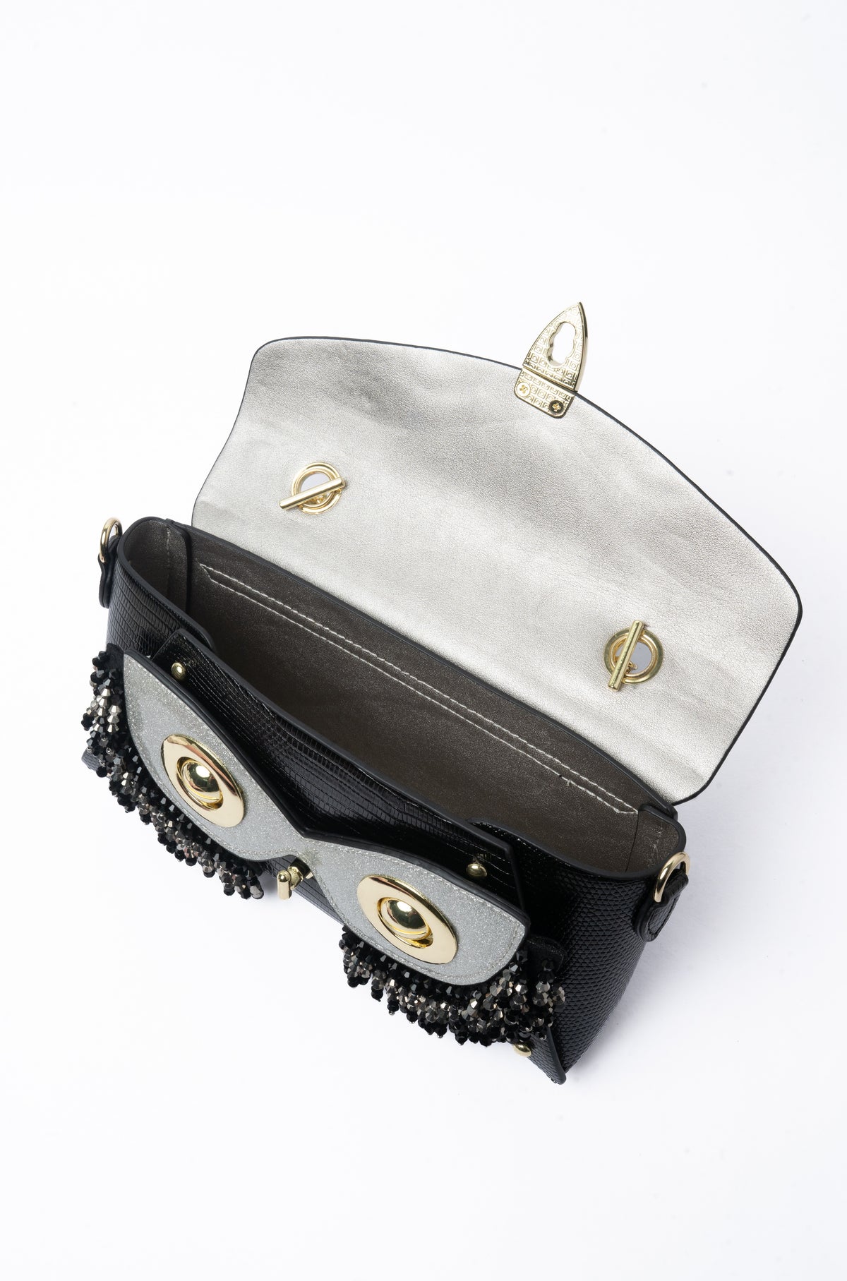 Owl Clutch — interior view, Black