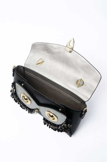 Owl Clutch — interior view, Black
