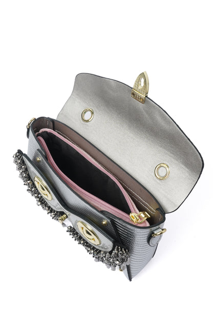 Owl Clutch — hardware detail, Silver
