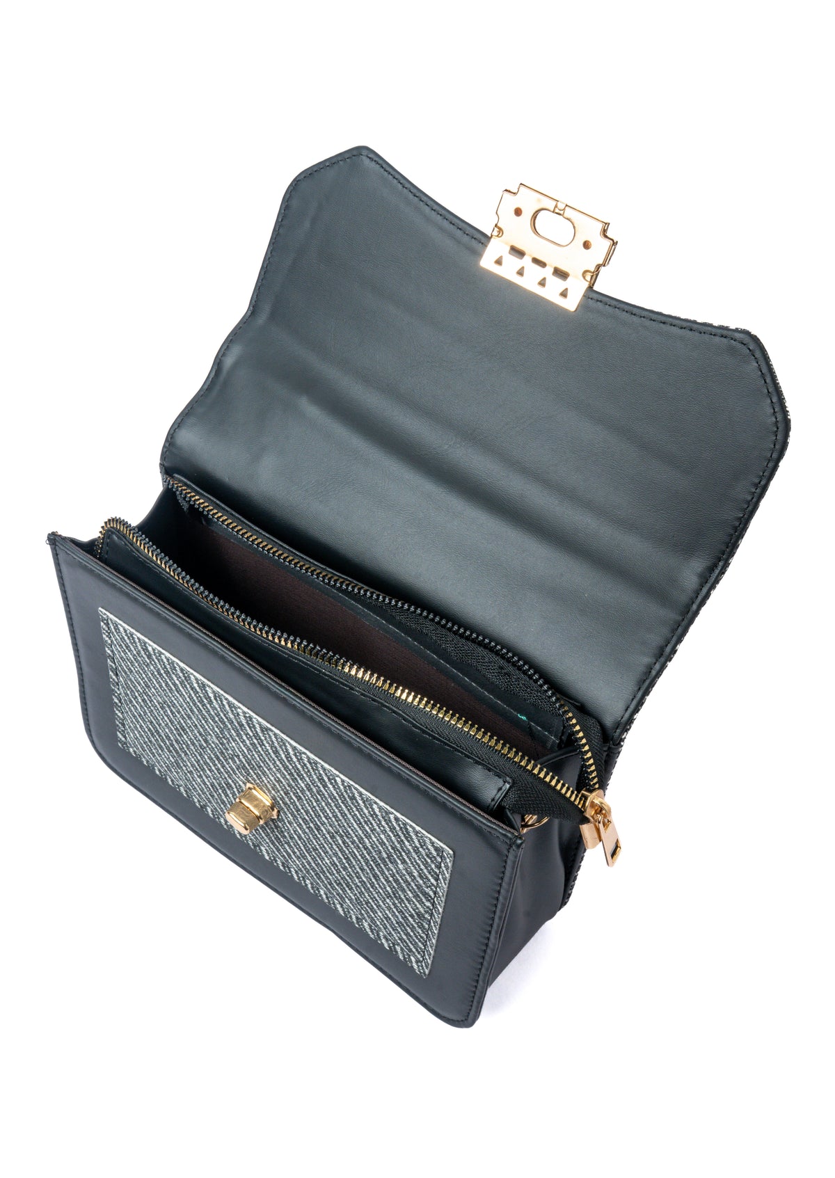 Herringbone Flap Bag — interior view, Grey