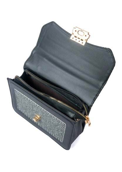 Herringbone Flap Bag — interior view, Grey