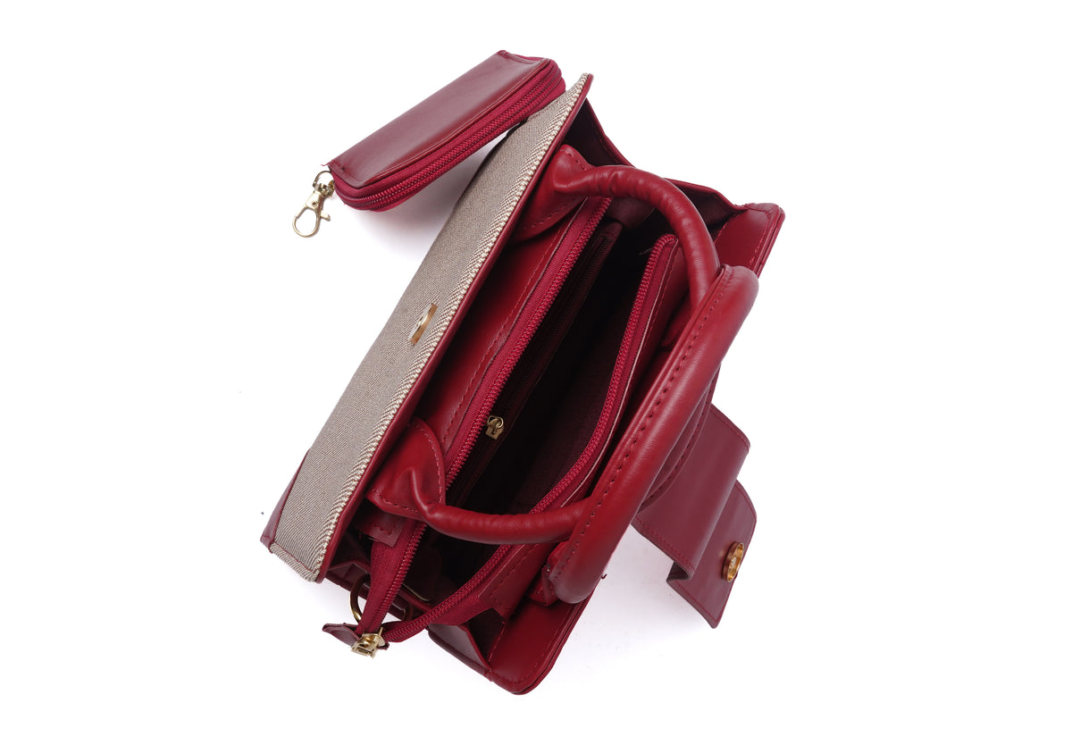 Canvas Satchel — interior view, Red