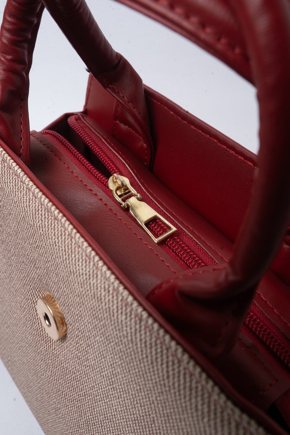 Canvas Satchel — hardware detail, Red