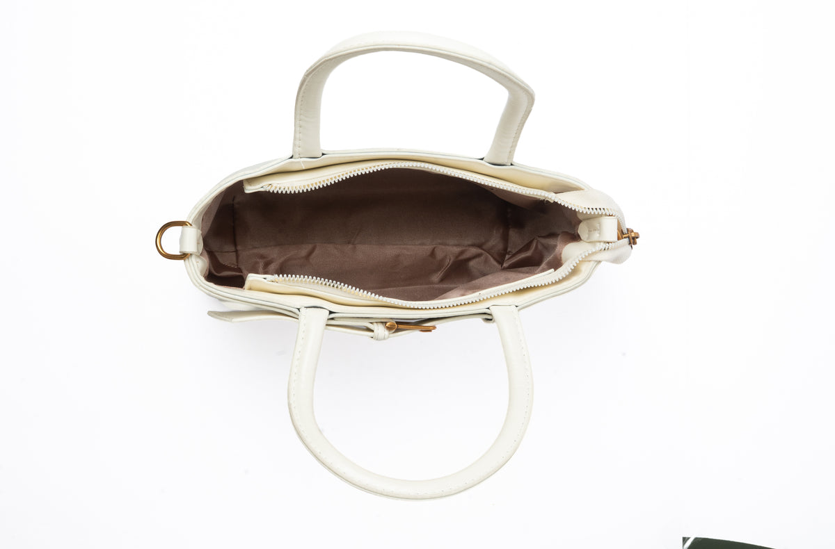 Belted Mini Tote — interior view, Cream