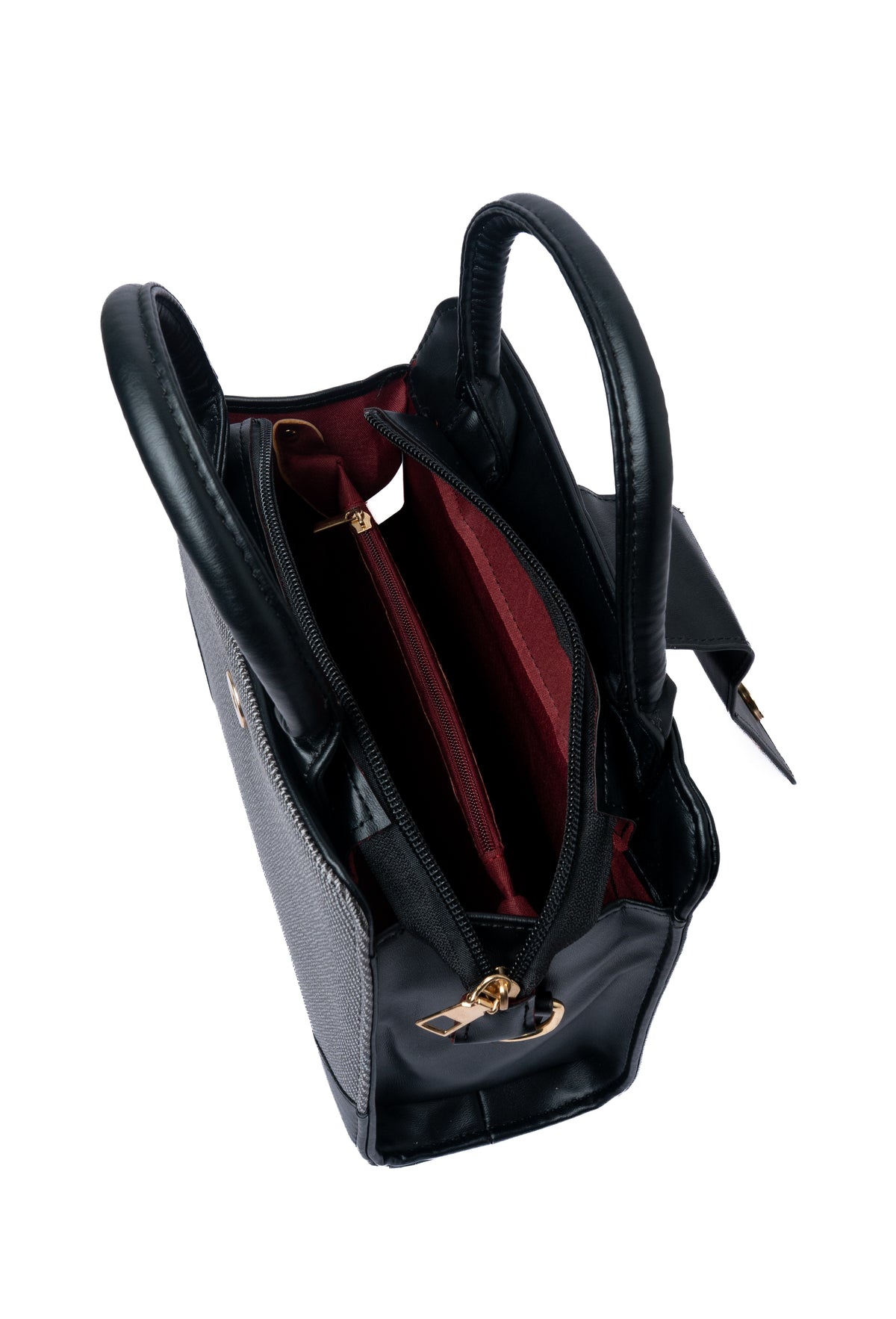 Canvas Satchel — interior view, Grey