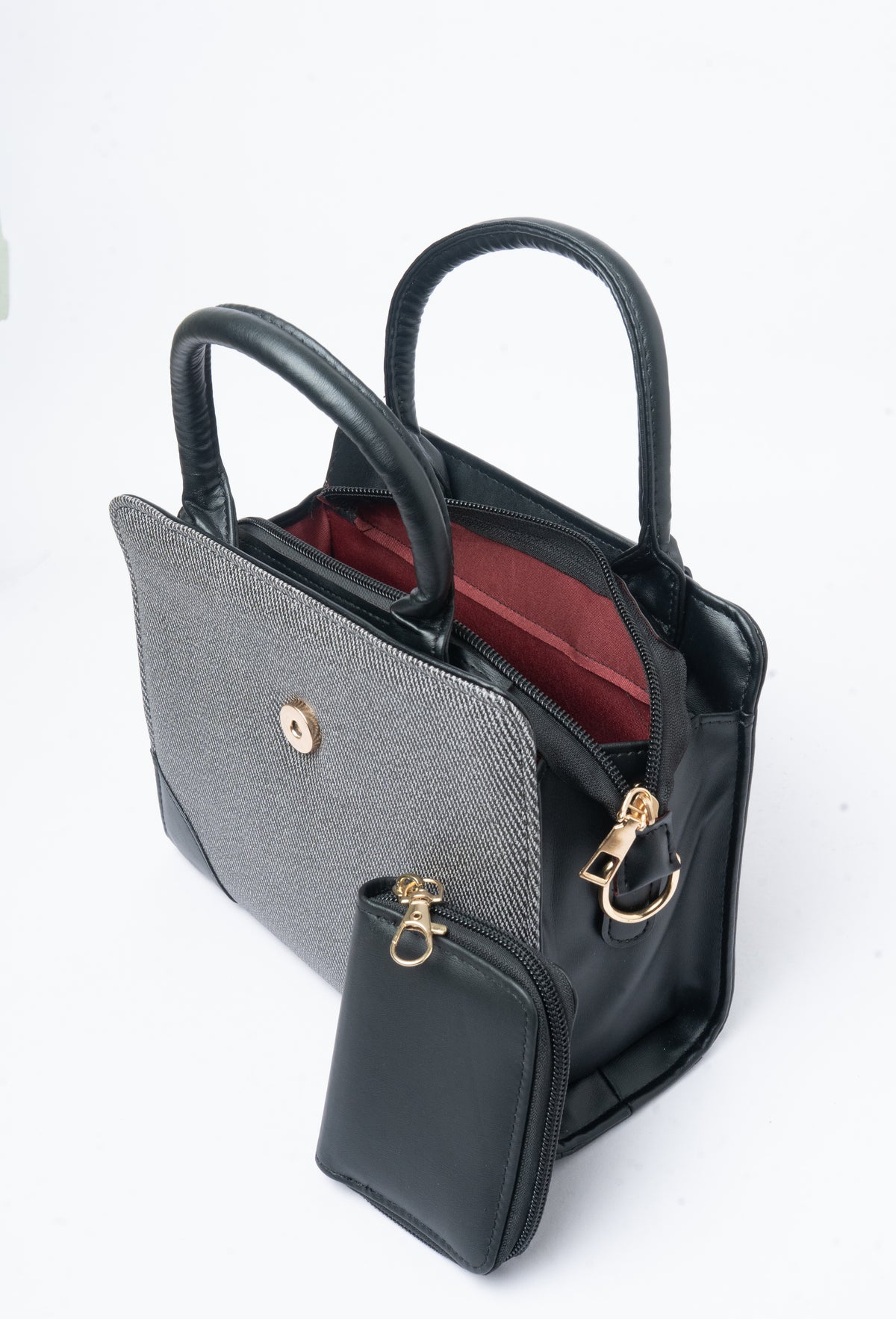 Canvas Satchel — interior view, Grey