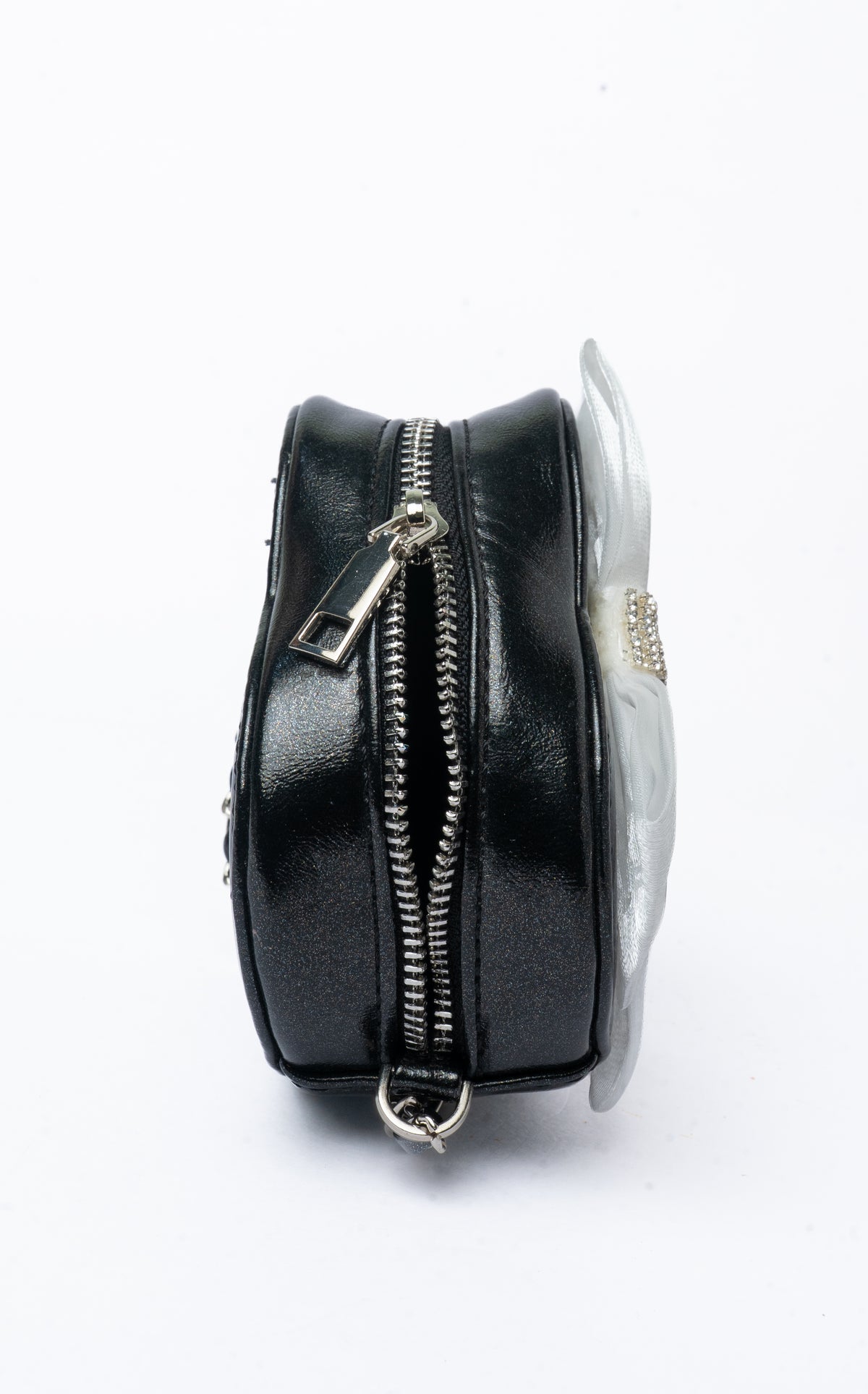 Bow Heart Bag — side view, Black