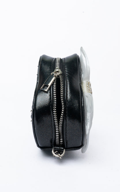Bow Heart Bag — side view, Black