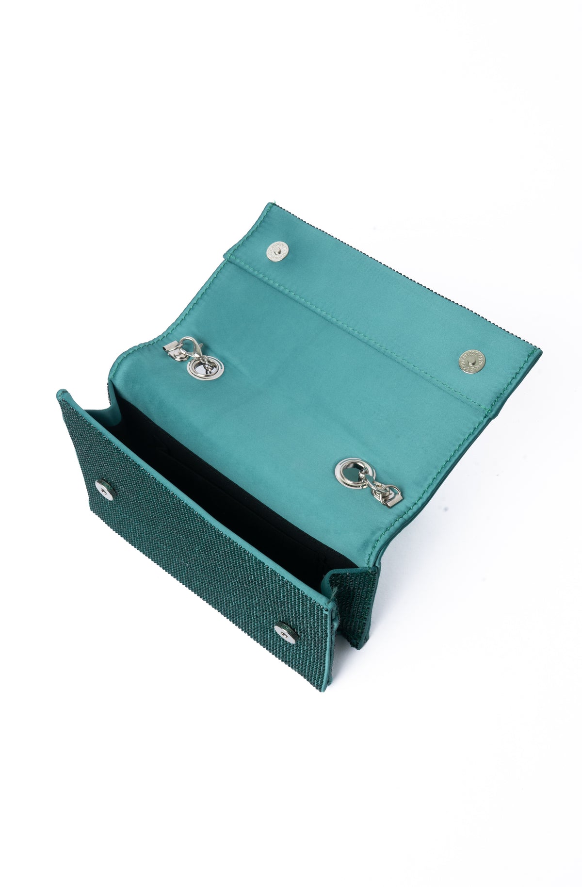 Crystal Clutch — interior view, Emerald