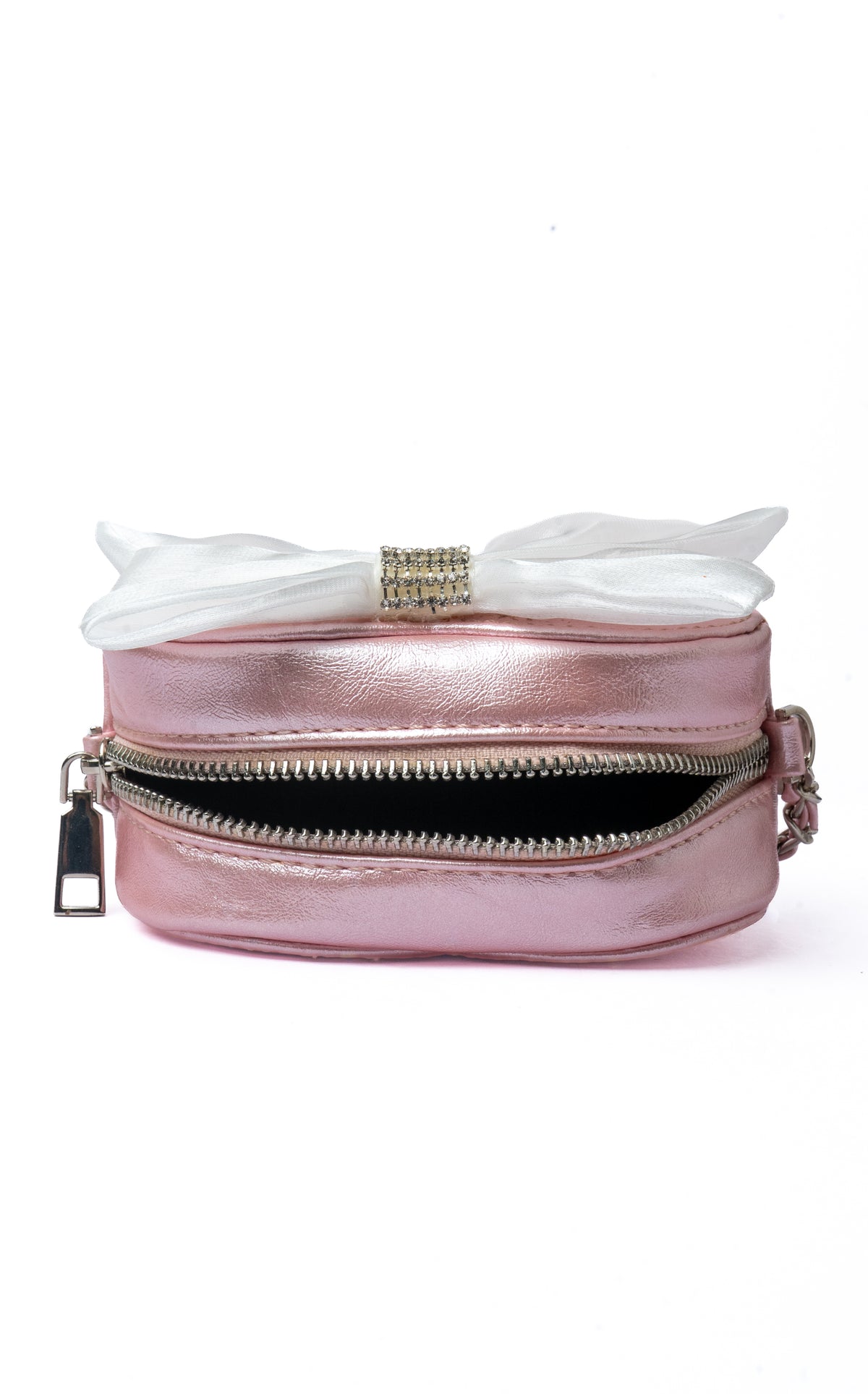 Bow Heart Bag — side view, Rose