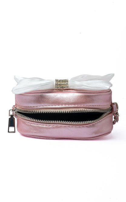 Bow Heart Bag — side view, Rose