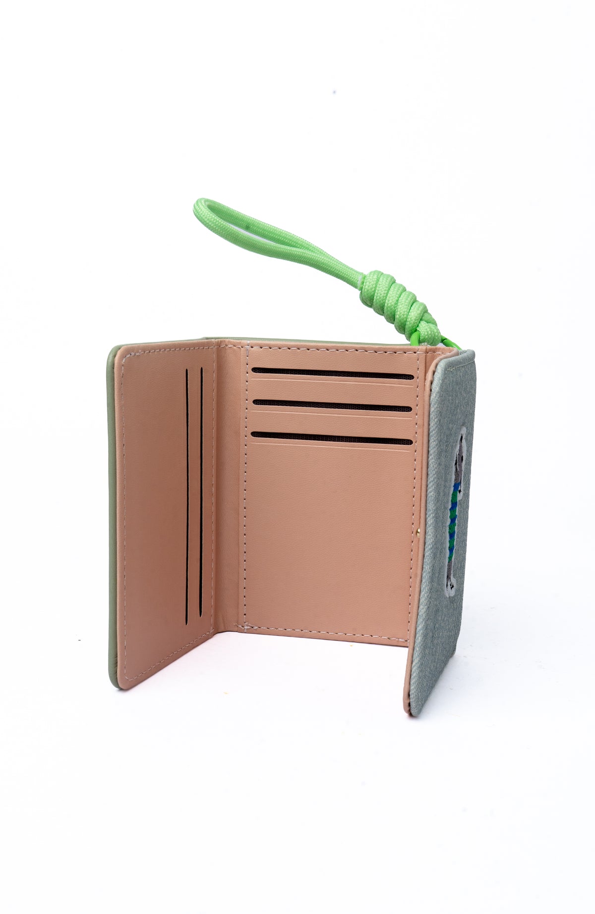 Puppy Patch Card Wallet — interior view, Sage