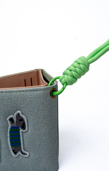 Puppy Patch Card Wallet — front view, Sage