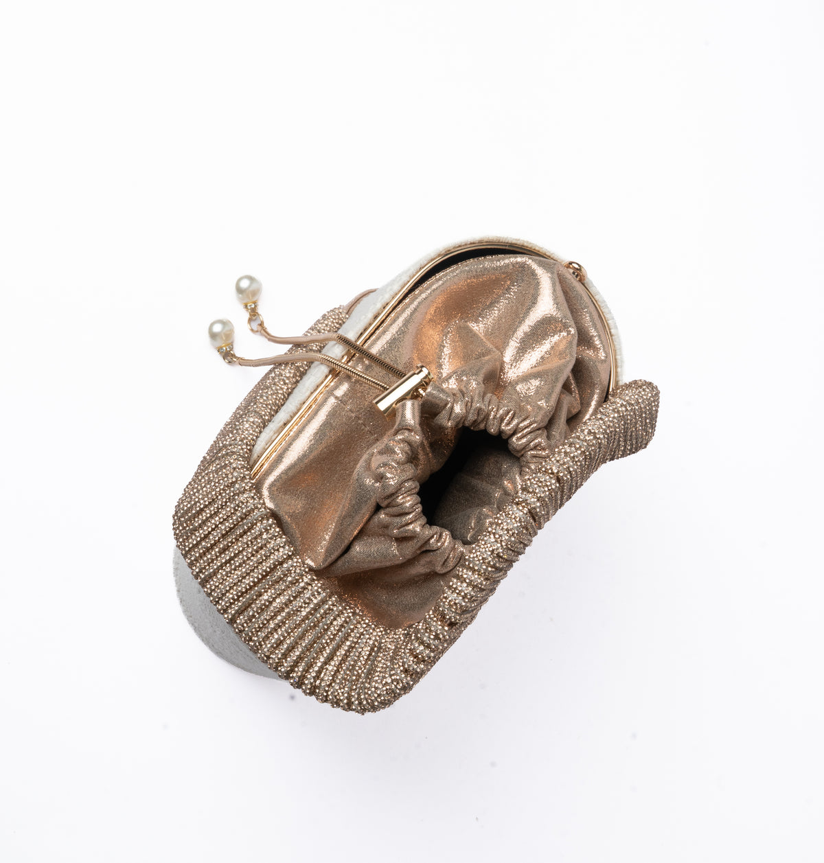 Woven Bucket Bag — top view, Cream