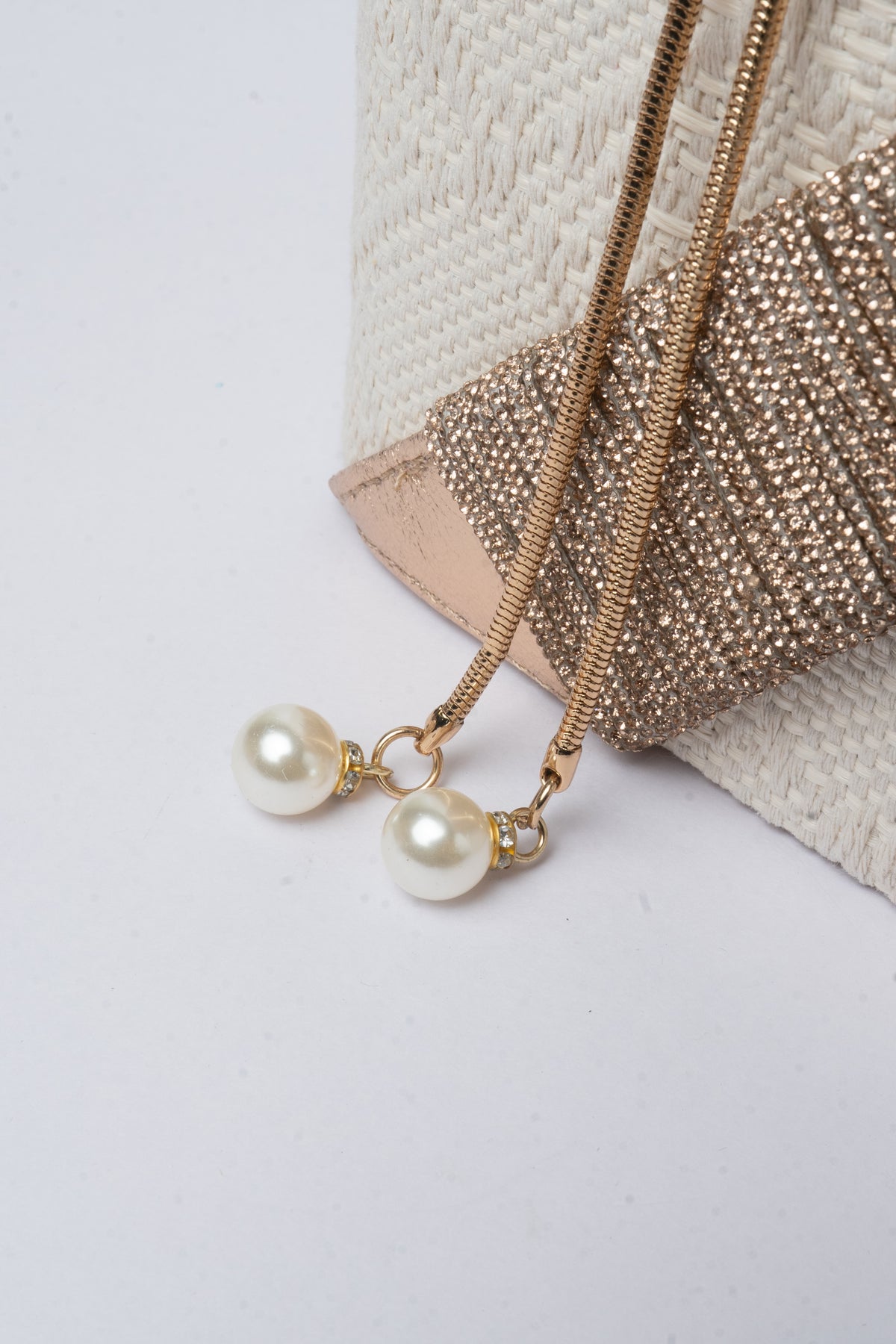 Woven Bucket Bag — hardware detail, Cream